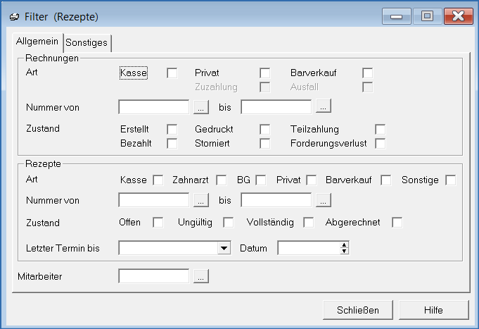 Berichte Filter Allgemein